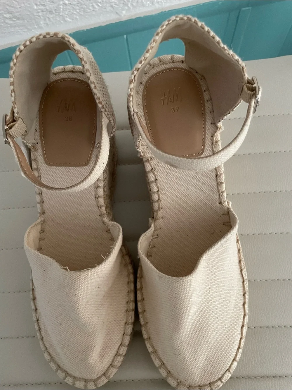 Espadrille Wedge Sandals - Beige Canvas sz7